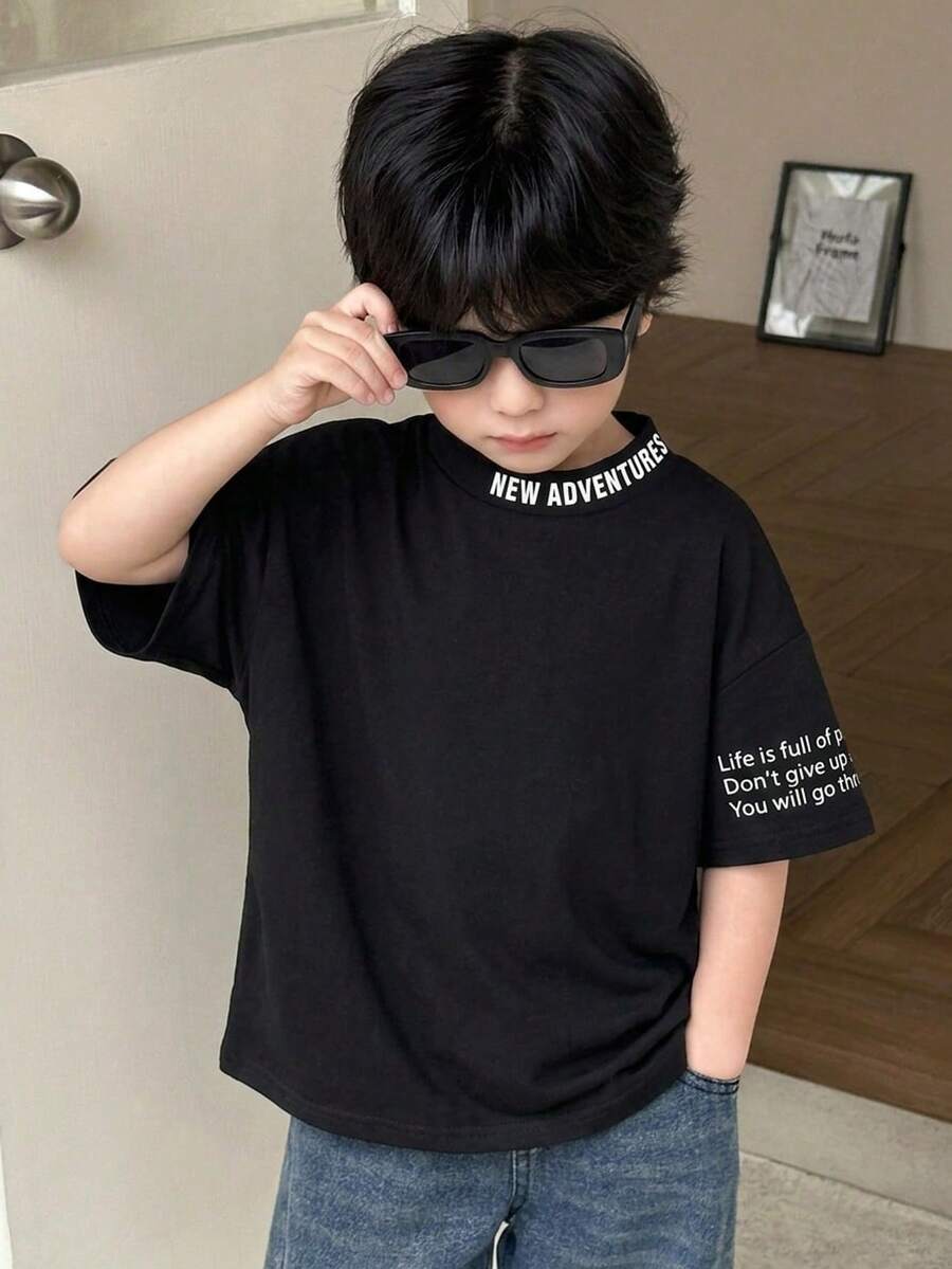 Boys Cute Bear Graphic Striped Short Sleeve Crew Neck T-Shirt,Casual Soft Comfortable Stylish Summer School Tee,Spring Vacation Street Style Outfit